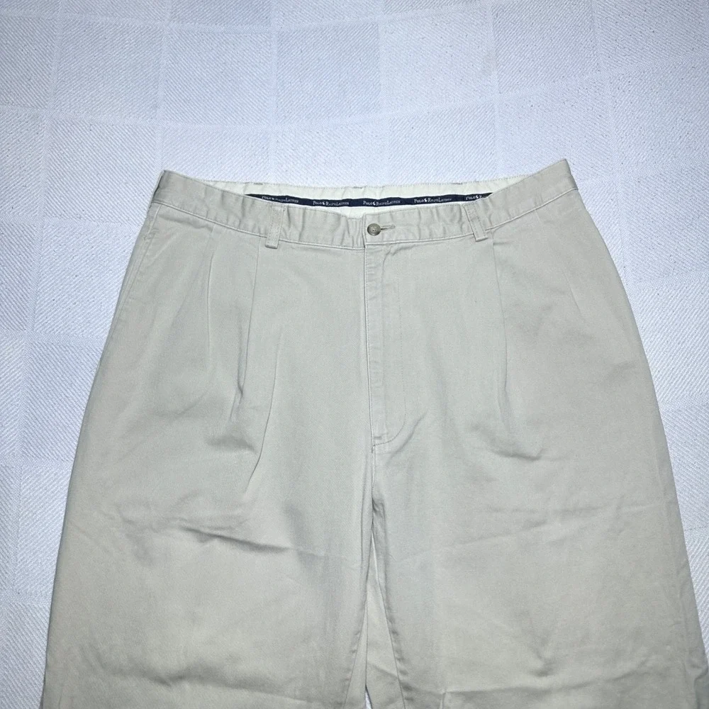 Polo Ralph Lauren Chino Pants Men 36x30* Twill Pleated Cuffed Cotton Khaki Beige